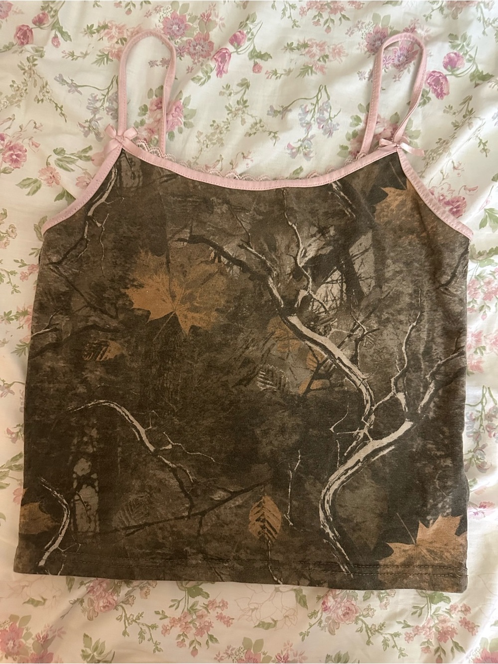camo and pink top